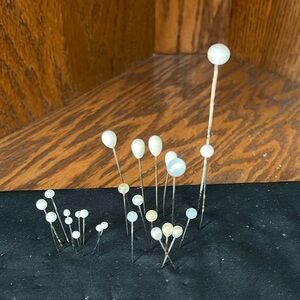 Antique White Teardrop and Round Head Hat Pins. Lot of 26.